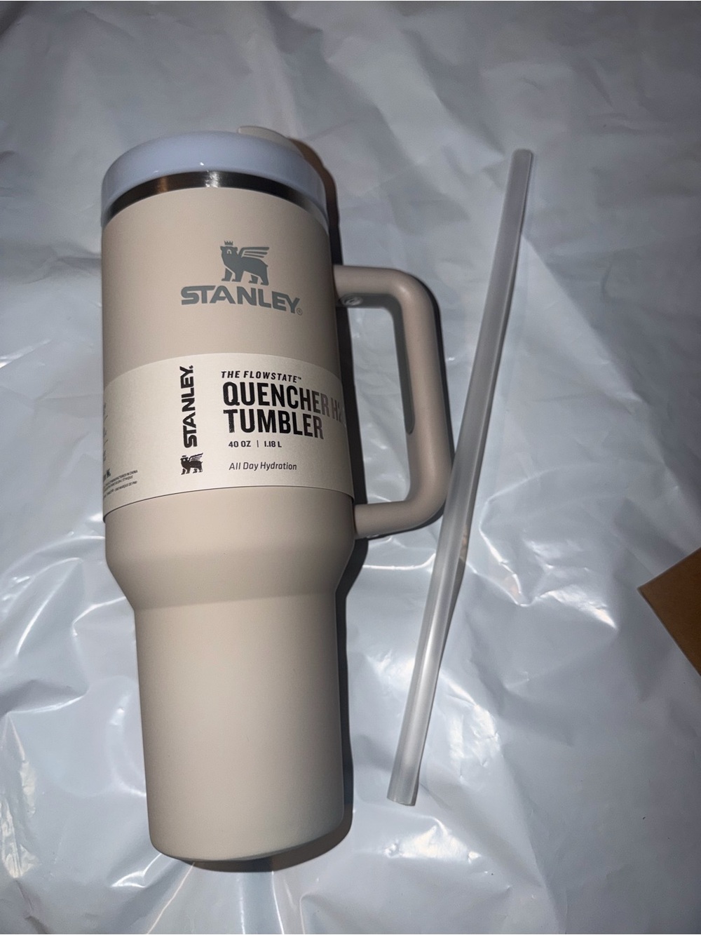 Stanley Cream Quencher Tumbler with Handle and Straw